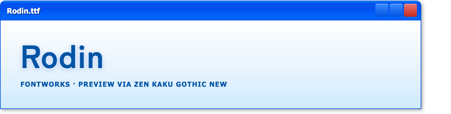 Rodin font preview in XP window chrome