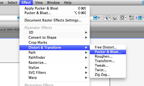 Pucker and Bloat in Adobe Illustrator