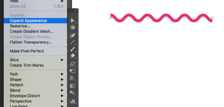 Expand Appearance converts the Illustrator effect to a vector path.