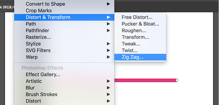 Go to Effects > Distort & Transform > Zig Zag in the menu to bring up the Zig Zag dialog box.