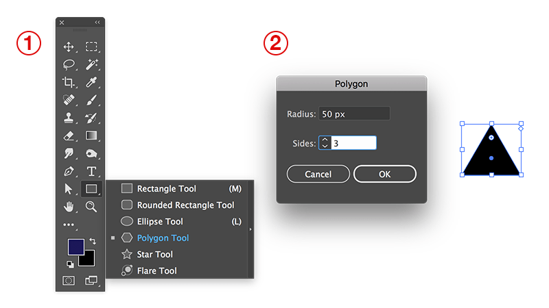 Use the polygon tool to create a triangle.