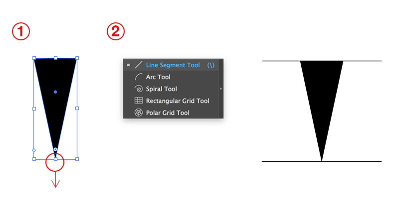 Create horizontal lines at the top and bottom of the triangle.